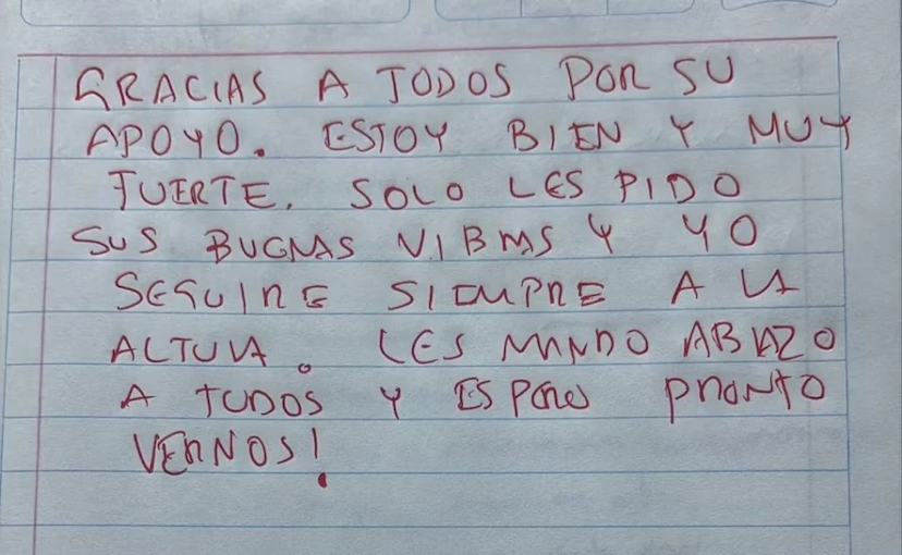 “Estoy bien y muy fuerte”: Jáuregui envía mensaje desde El Altiplano