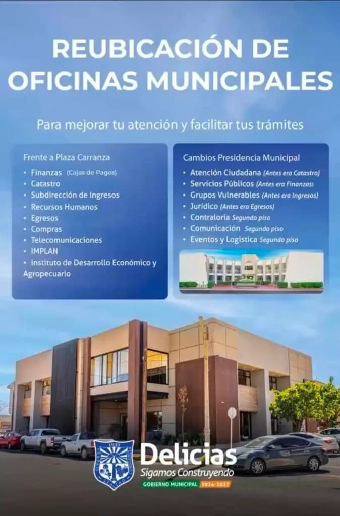 Reubican oficinas municipales en Delicias