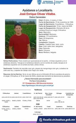 Buscan a joven desaparecido en carretera Parral-El Vergel